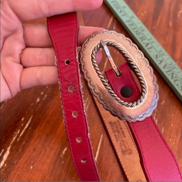 SOLD——JUSTIN BOOTS Red Leather Belt - Picture 7 of 8